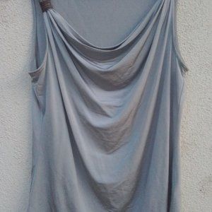 KENNETH COLE New York Drapped Neck Metallic Accents Silver Top Blouse Size M
